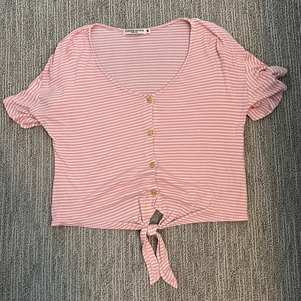 Chance or Fate | Pink Stripped Tie Front Shirt